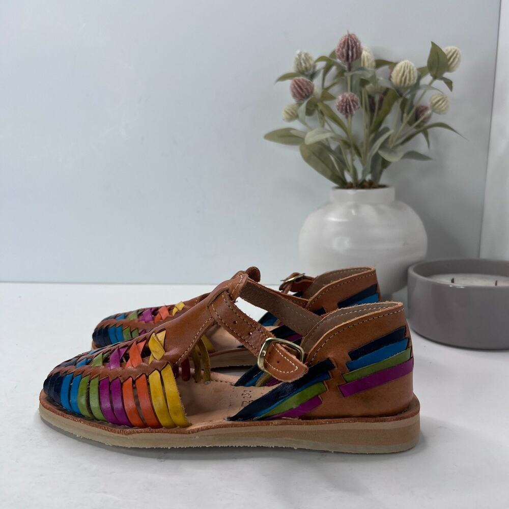 Macarena Collection Huarache Leather Sandal Pride Tan/Multicolored Women 6 NWOB